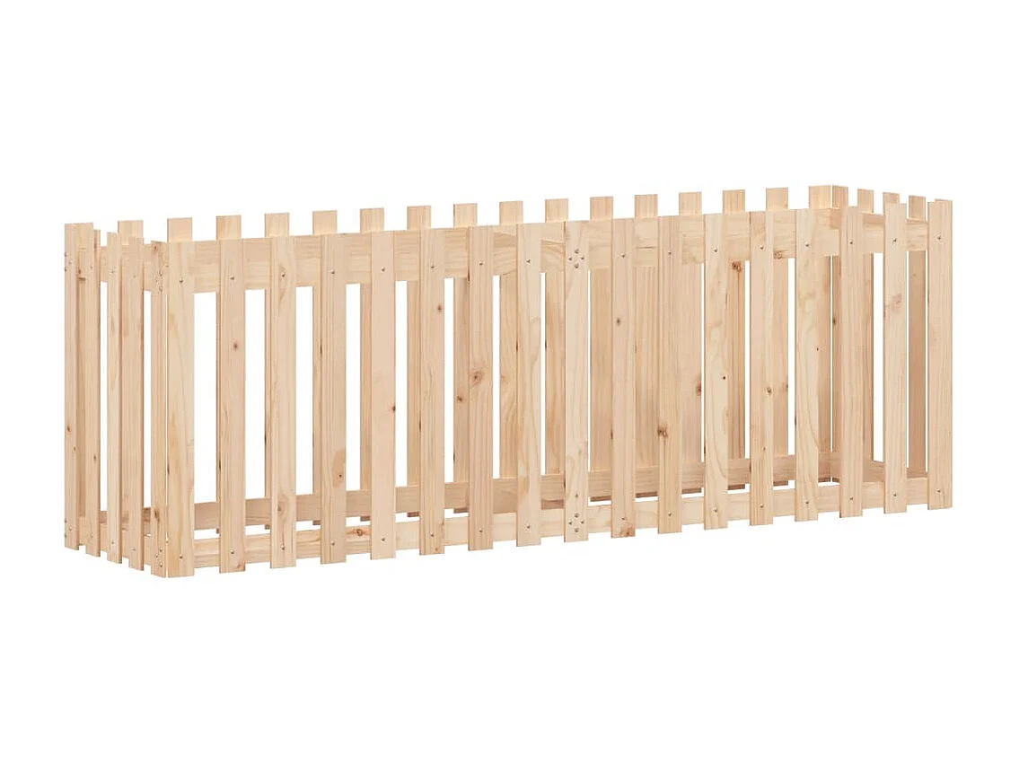 Jardinera elevado jardín con valla madera maciza pino 200x50x70cm ES35127
