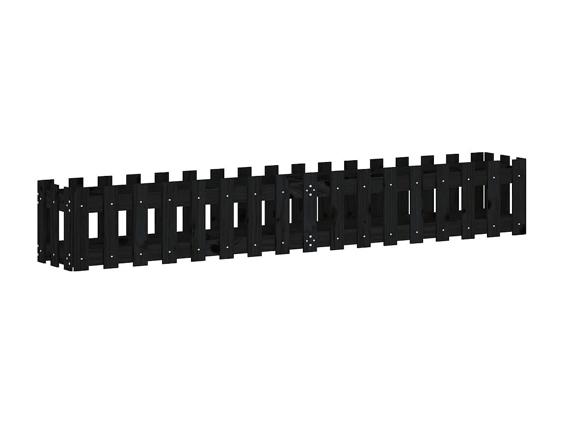 Jardinera elevado jardín con valla madera pino negro 200x30x30cm ES78261