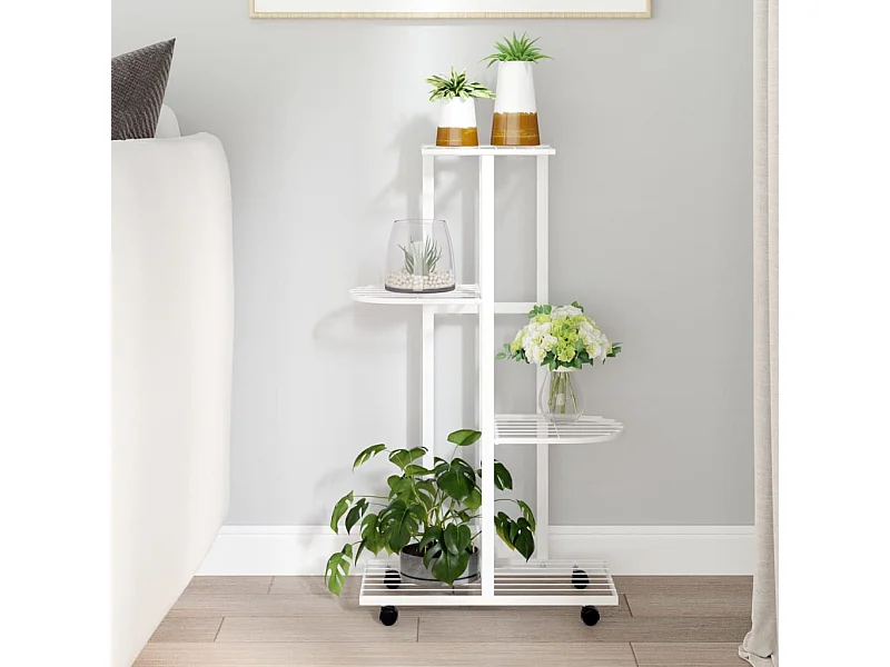 Jardinière à 4 niveaux avec roues 44x23x80 cm Blanc Fer BE2620