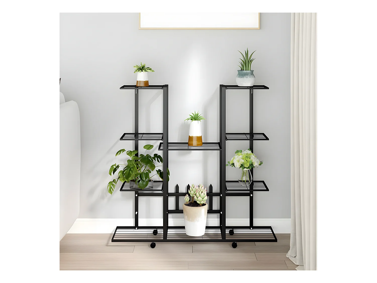 Jardinière avec roues 94,5x24,5x91,5 cm Noir Fer BE8378