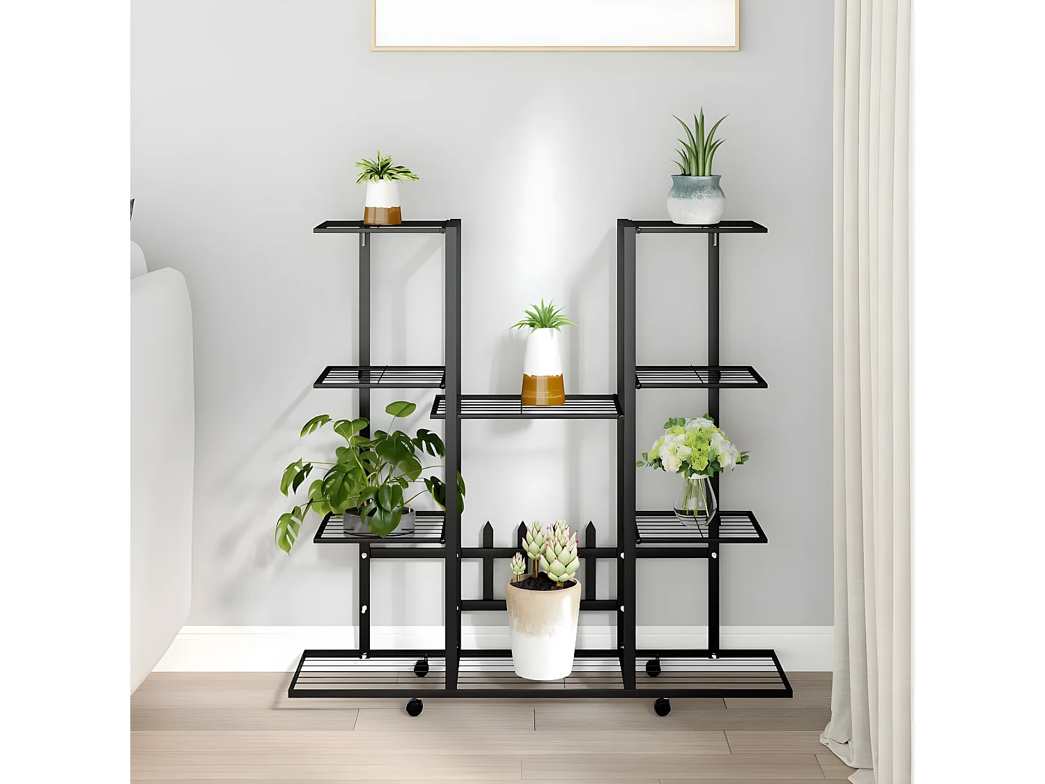 Jardinière avec roues 94,5x24,5x91,5 cm Noir Fer BE8378