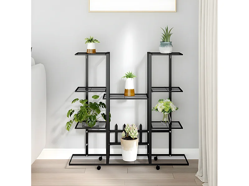 Jardinière avec roues 94,5x24,5x91,5 cm Noir Fer BE8378