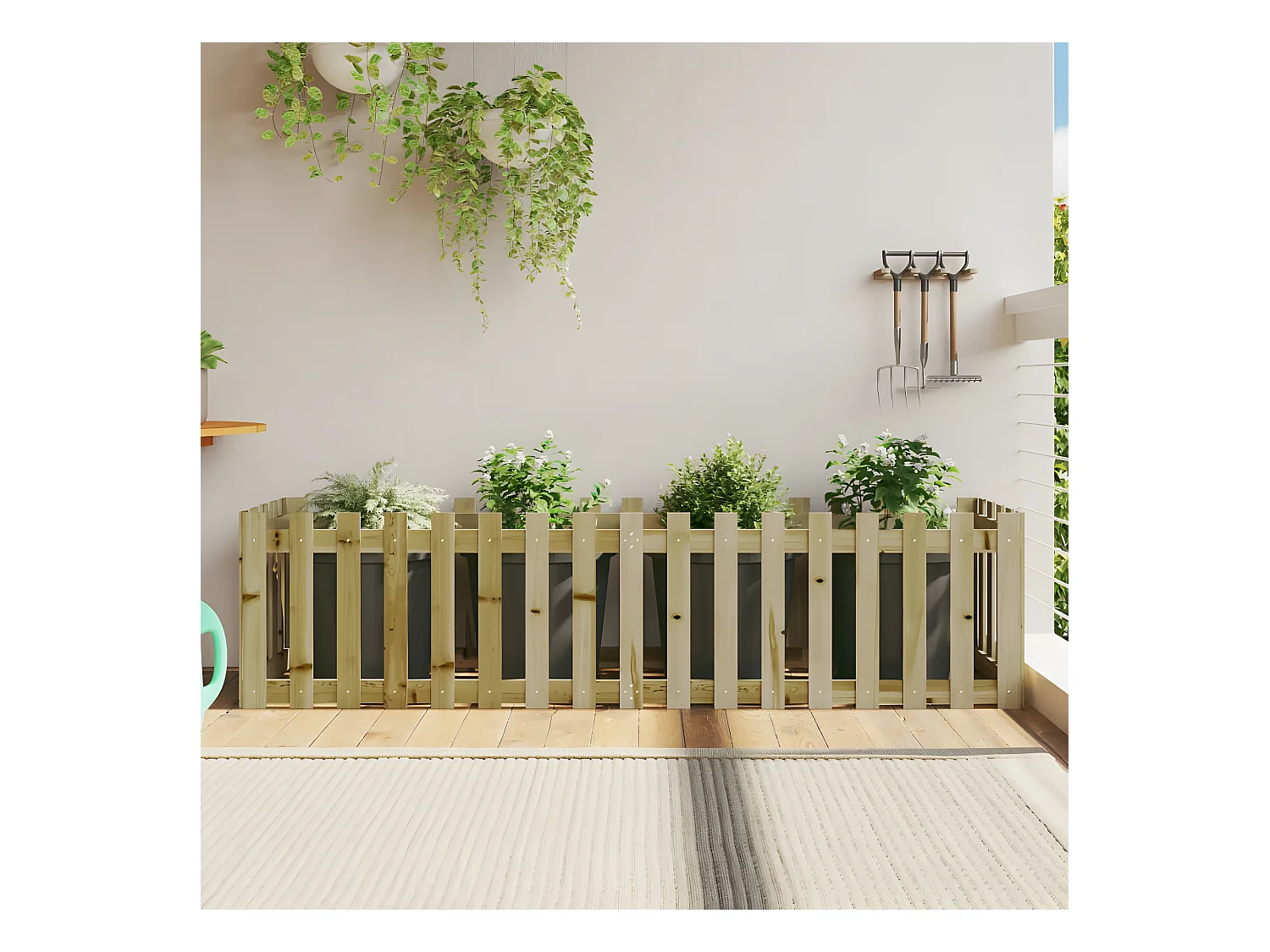 Jardinera elevado jardín valla madera impregnada pino 200x50x50cm ES57721