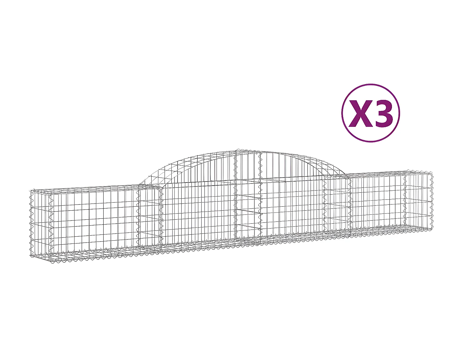 Cestas de gaviones 3 uds forma de arco hierro 300x30x40/60 cm ES96700