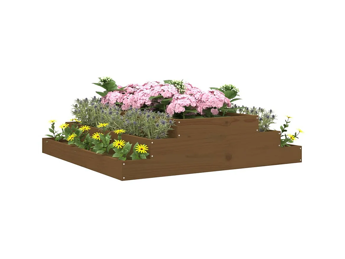 Plantenbak 110x110x27 cm massief grenenhout honingbruin NL802383