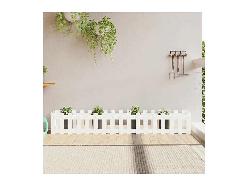 Jardinera elevado jardín con valla madera pino blanco 200x30x30cm ES47389