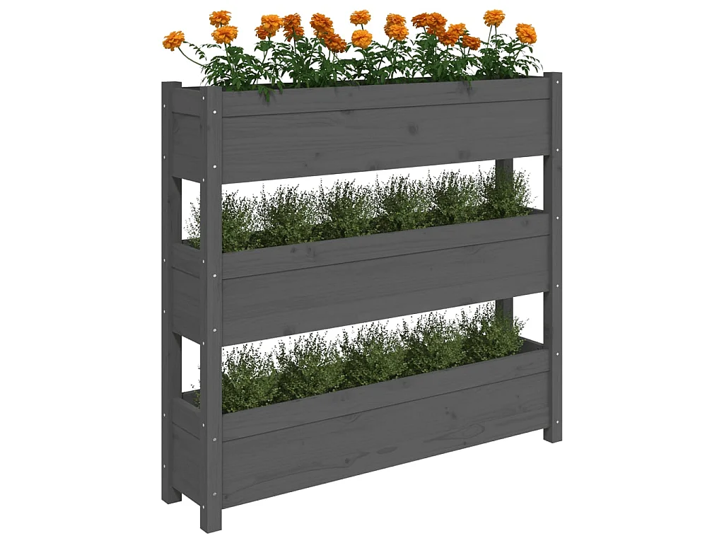 Jardinière Gris 112x25x104,5 cm Bois massif de pin BE6379