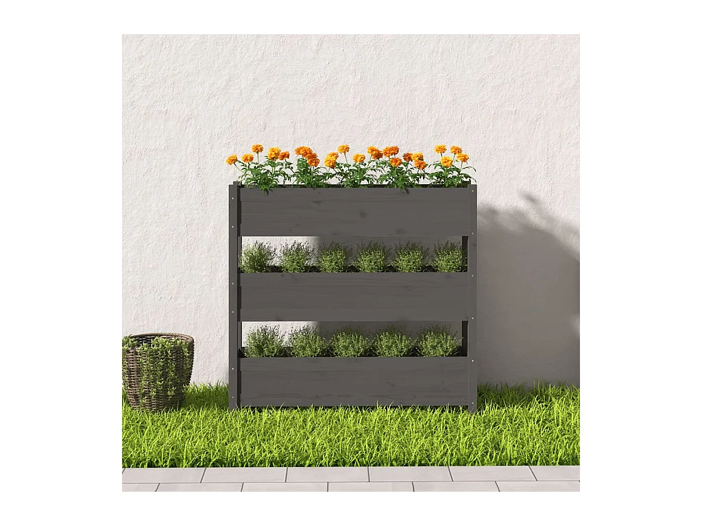 Jardinière Gris 112x25x104,5 cm Bois massif de pin BE6379