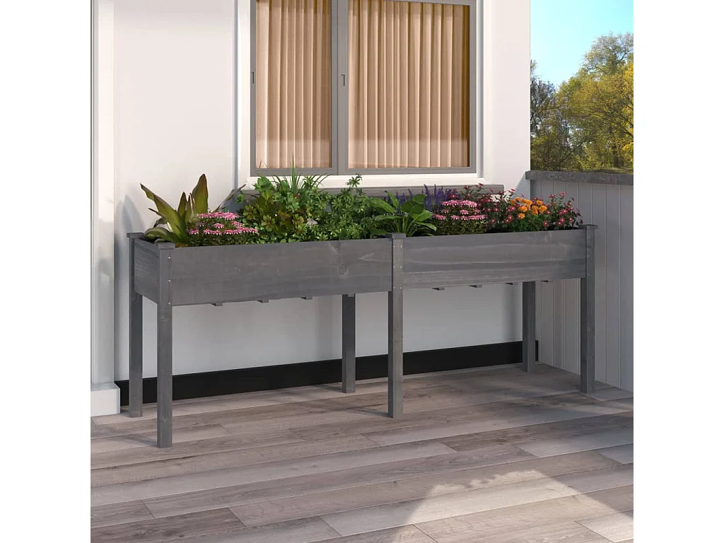 Jardinière avec doublure gris 203x53x76 cm bois massif de sapin BE7095