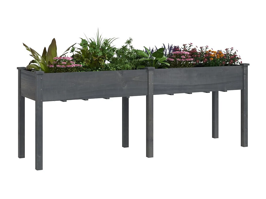 Jardinière avec doublure gris 203x53x76 cm bois massif de sapin BE7095