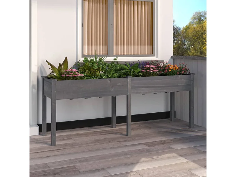 Jardinière avec doublure gris 203x53x76 cm bois massif de sapin BE7095