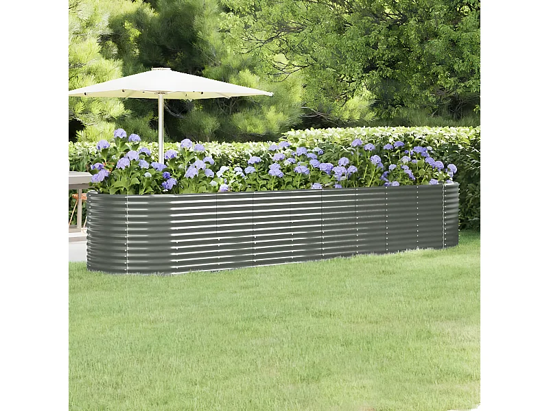 Canteiro elevado jardim 396x100x68 aço revestido a pó cinzento PT743158