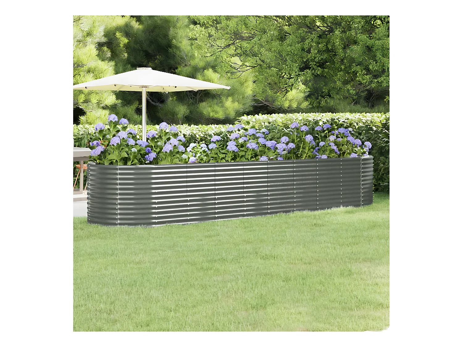 Jardinera arriate acero recubrimiento polvo gris 396x100x68 cm ES80978