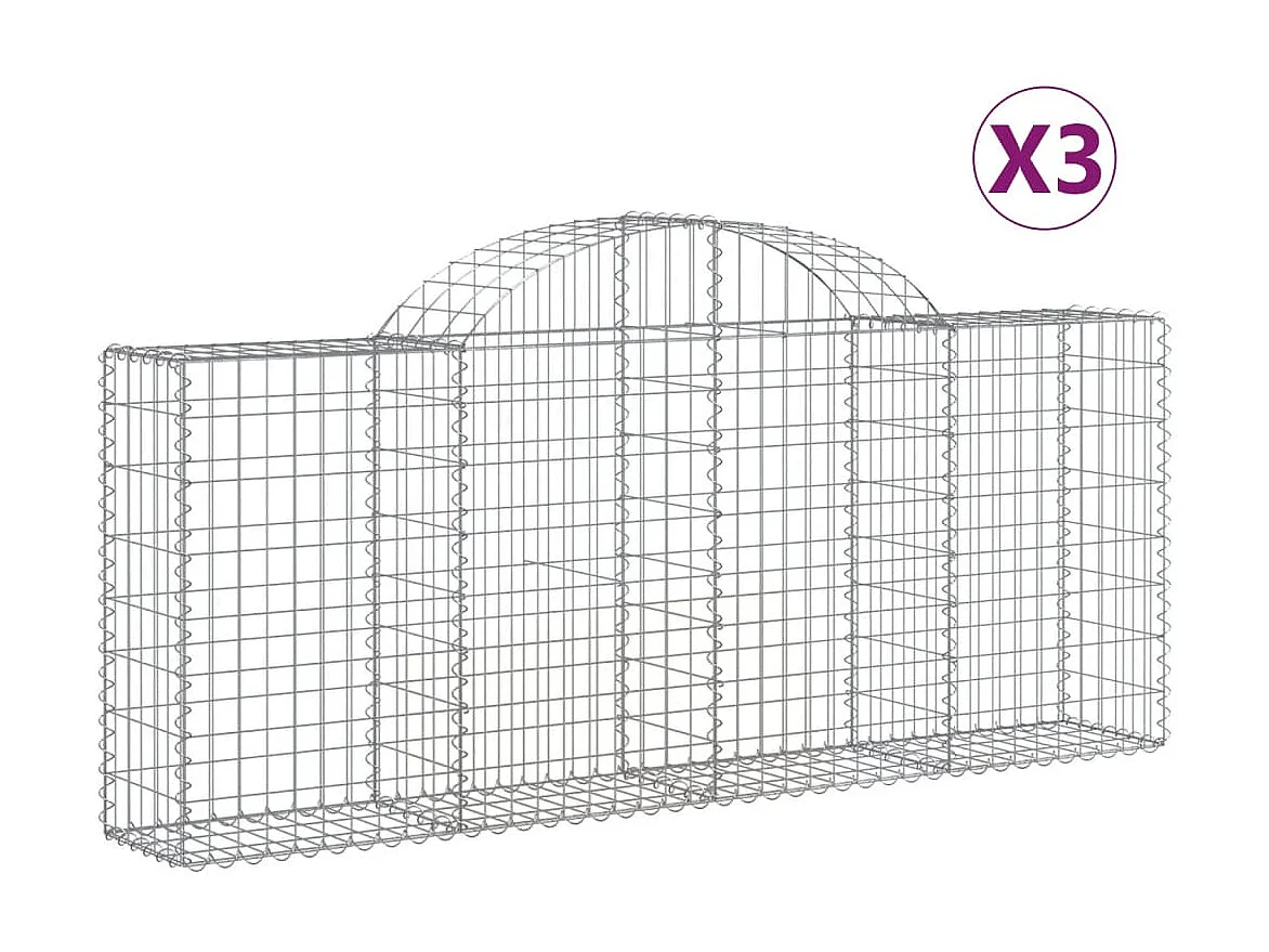 Paniers à gabions arqués 3 pcs 200x30x80/100 cm Fer galvanisé WVGQ5984