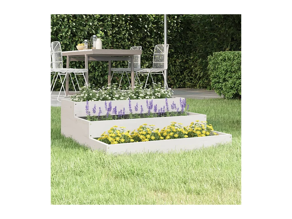 Jardinière Blanc 78x78x27 cm Bois massif de pin BE9581