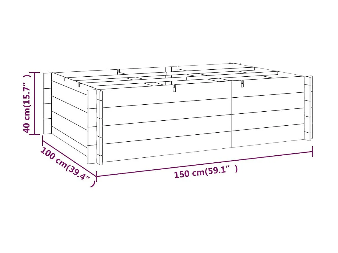 Canteiro de jardim elevado 150x100x40 cm madeira impregnada PT658416