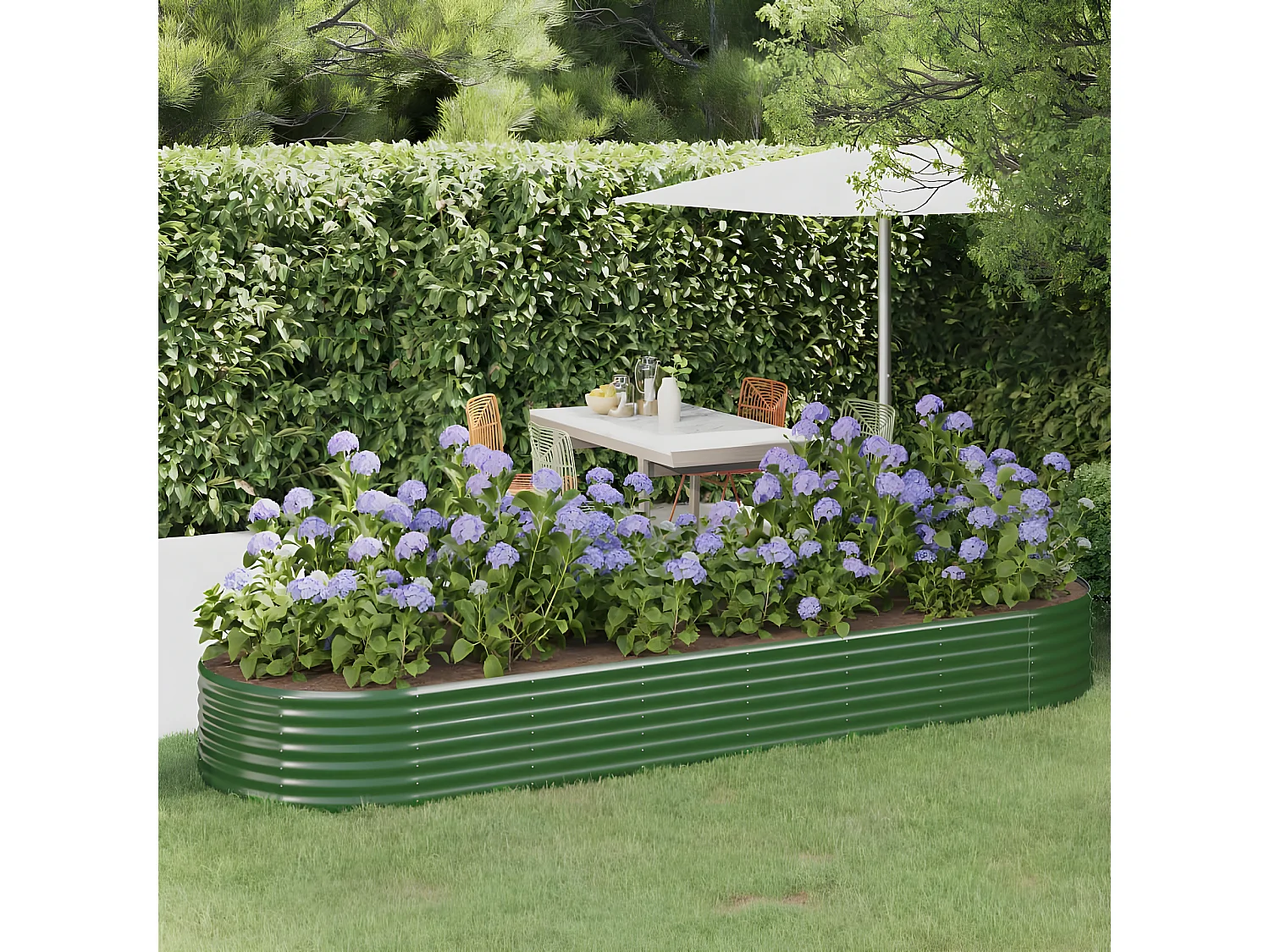 Jardinera arriate acero recubrimiento polvo verde 322x100x36 cm ES64139