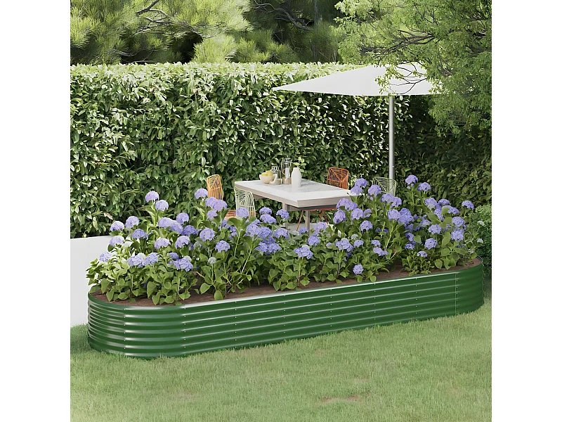 Canteiro elevado jardim 322x100x36 cm aço revestido a pó verde PT800307