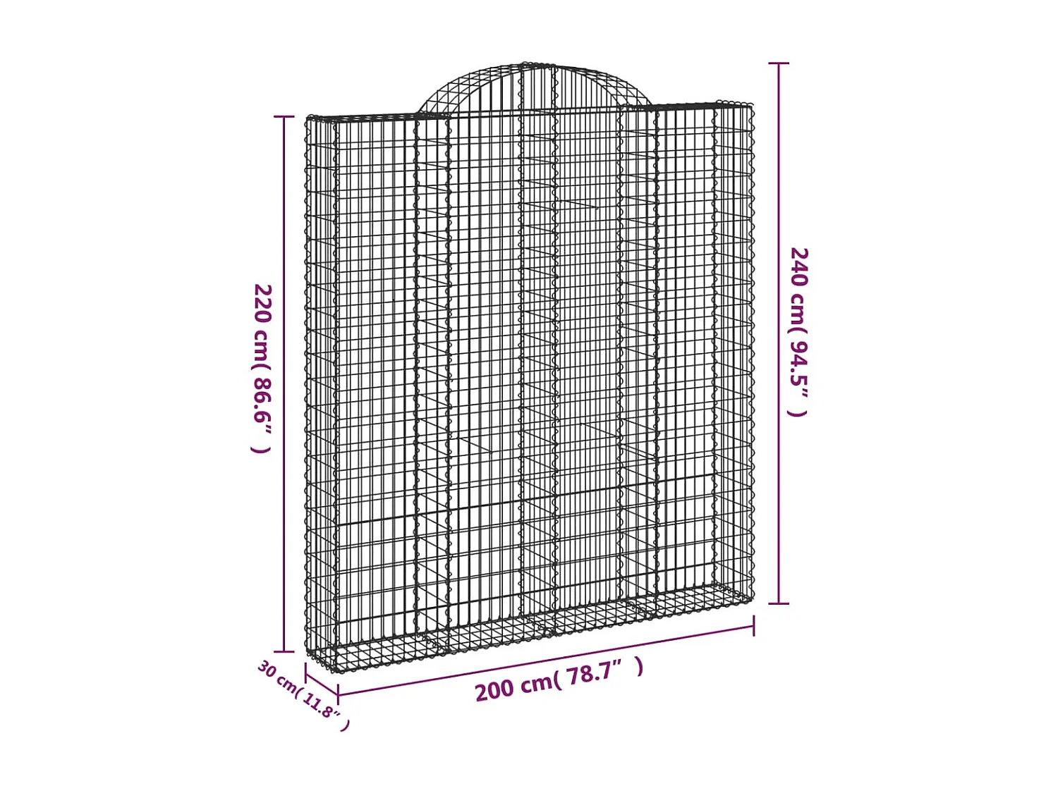 Panier de gabions arqué 200x30x220/240 cm Fer galvanisé WVGQ4699