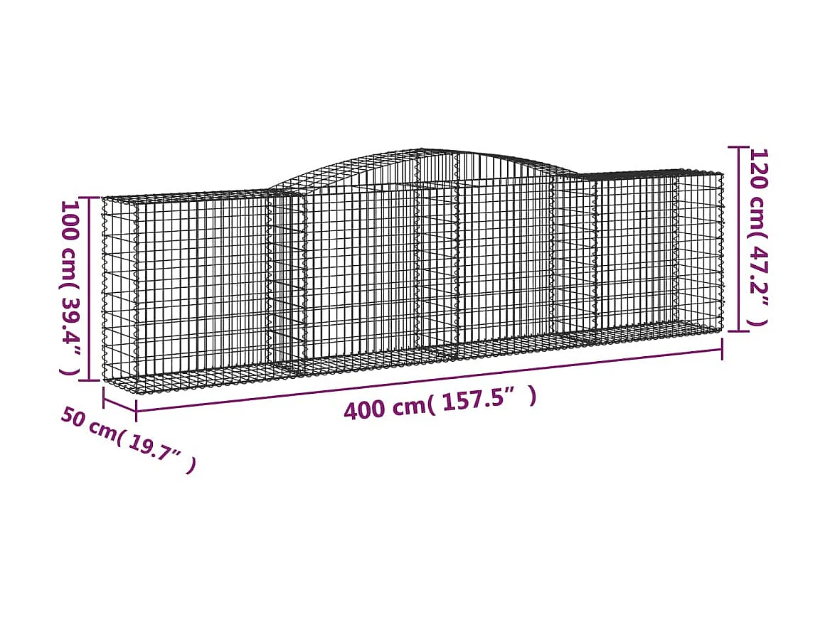 Cesta gaviones forma arco hierro galvanizado 400x50x100/120 cm ES32887
