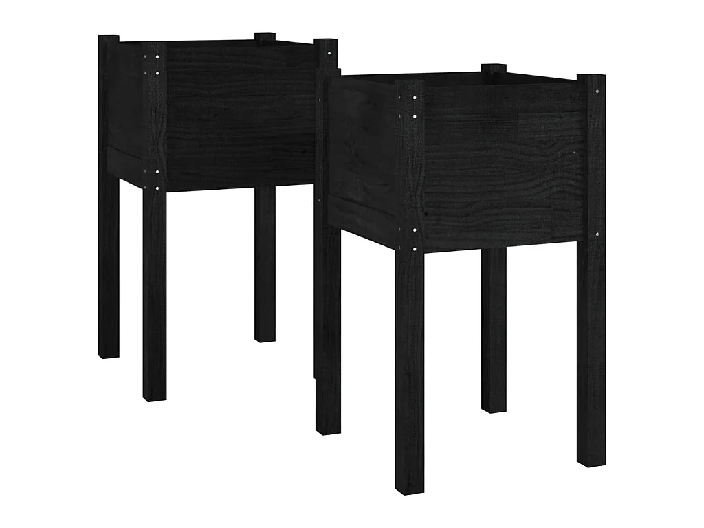 Jardinières d'extérieur 2pcs Noir 40x40x70cm Bois de pin massif BE8286