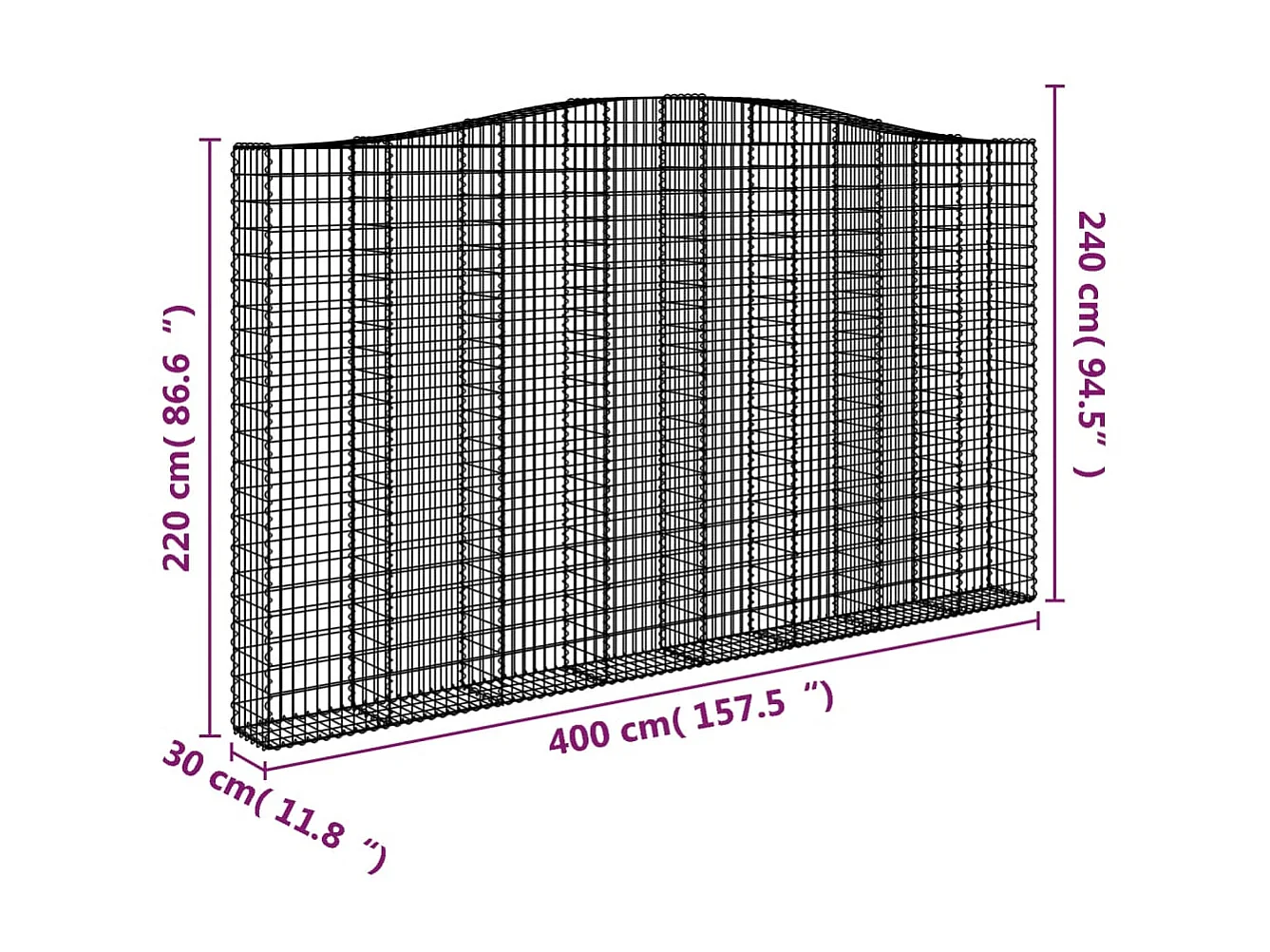 Cesta gaviones forma arco hierro galvanizado 400x30x220/240 cm ES82293