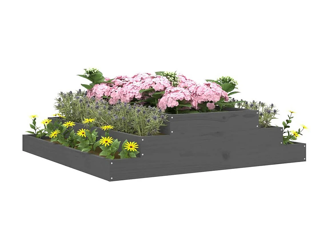 Jardinière Gris 110x110x27 cm Bois massif de pin BE3905