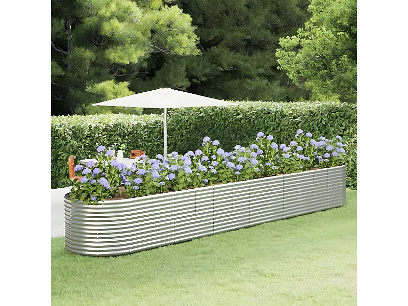 Canteiro elevado jardim 554x100x68 aço revestido a pó prateado PT908775