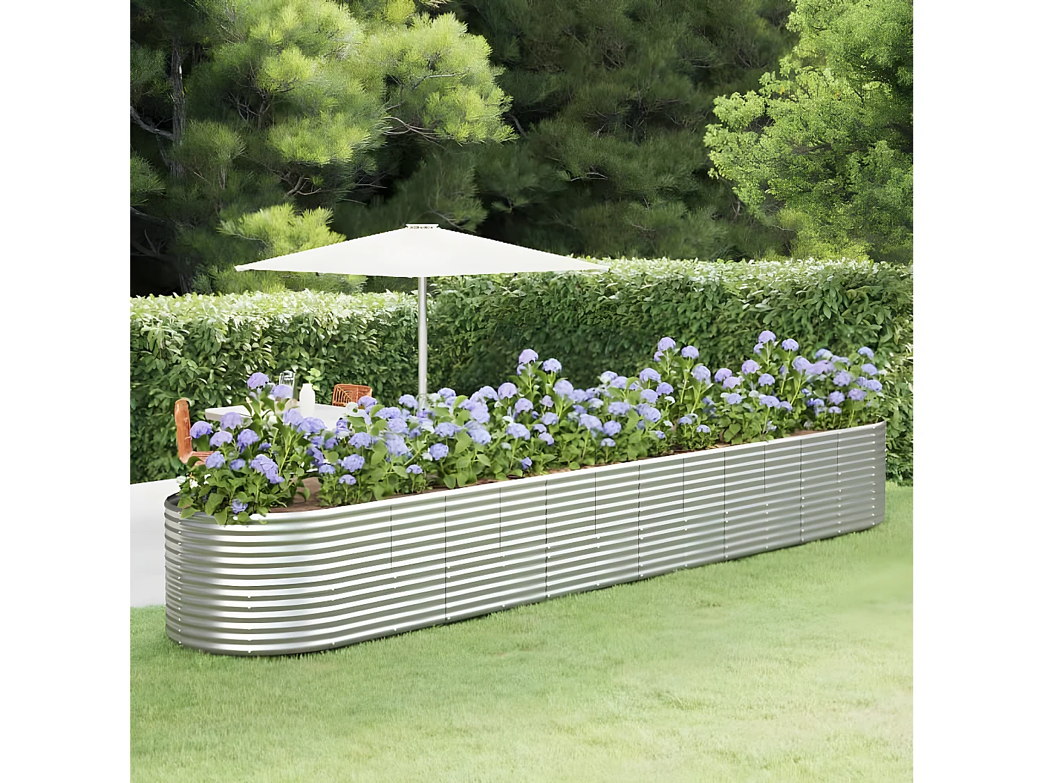 Canteiro elevado jardim 554x100x68 aço revestido a pó prateado PT908775