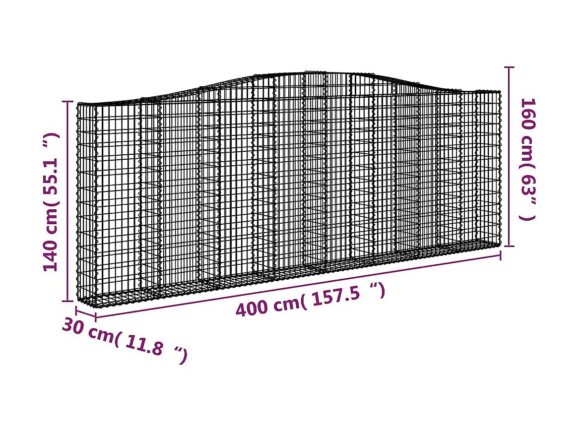 Panier de gabions arqué 400x30x140/160 cm Fer galvanisé WVGQ7961