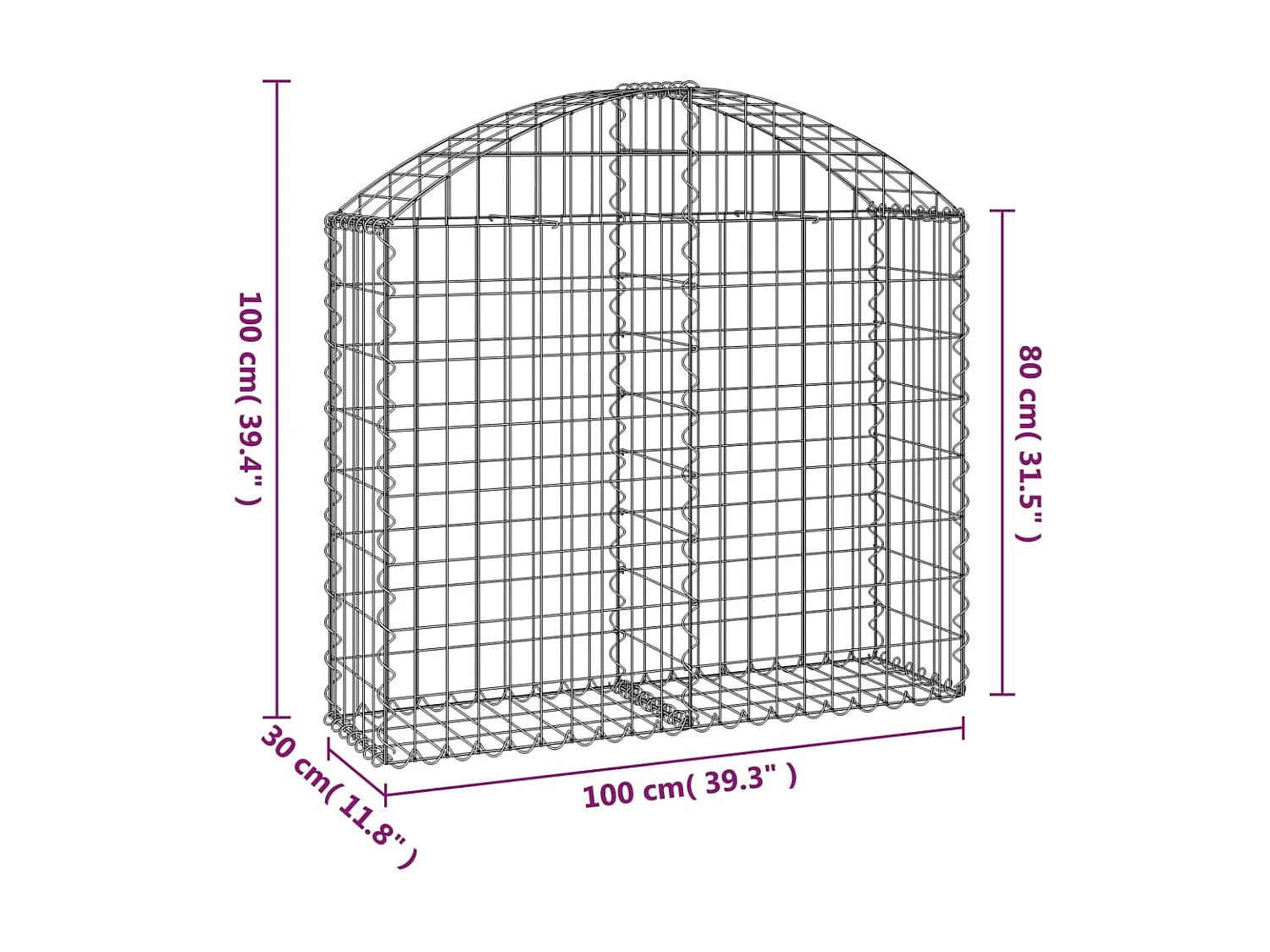 Panier de gabions arqué 100x30x80/100 cm Fer galvanisé WVGQ4190