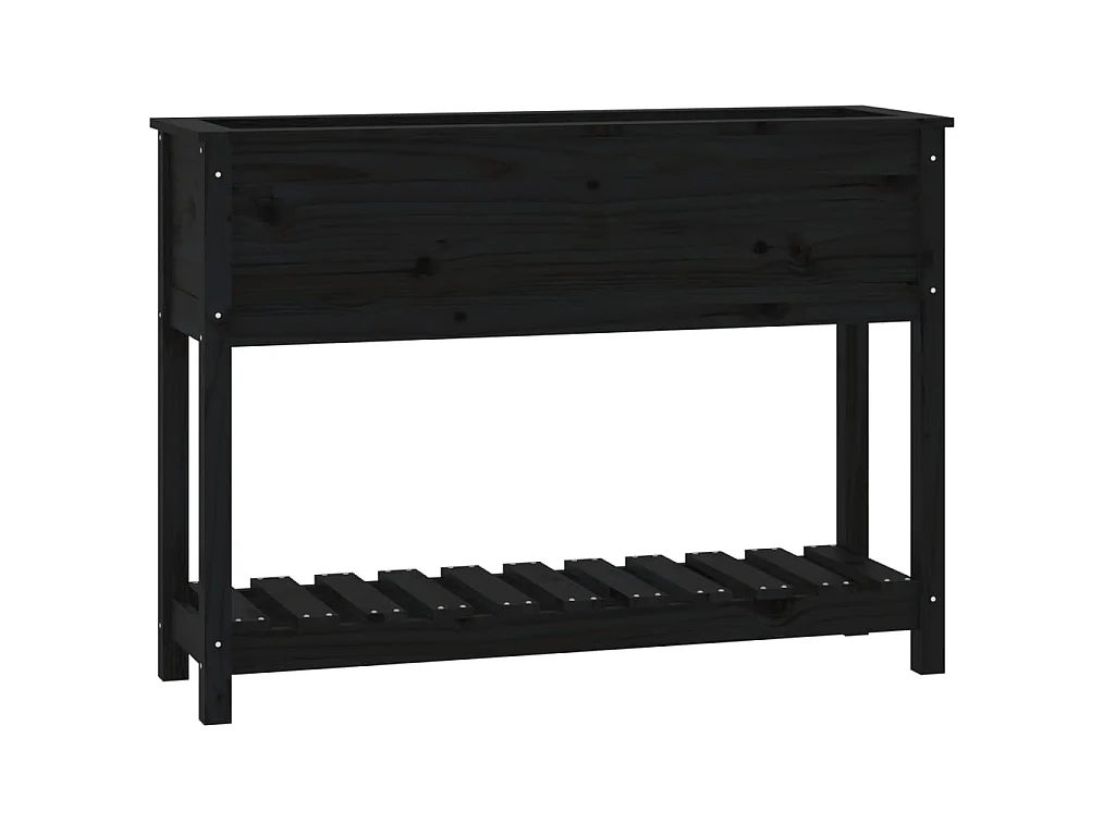 Jardinière avec étagère Noir 111,5x34,5x81cm Bois massif de pin BE7011
