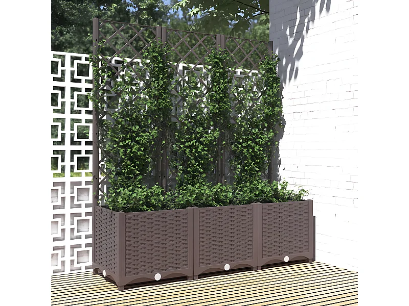 Jardinera con enrejado PP marrón 120x40x136 cm ES91314