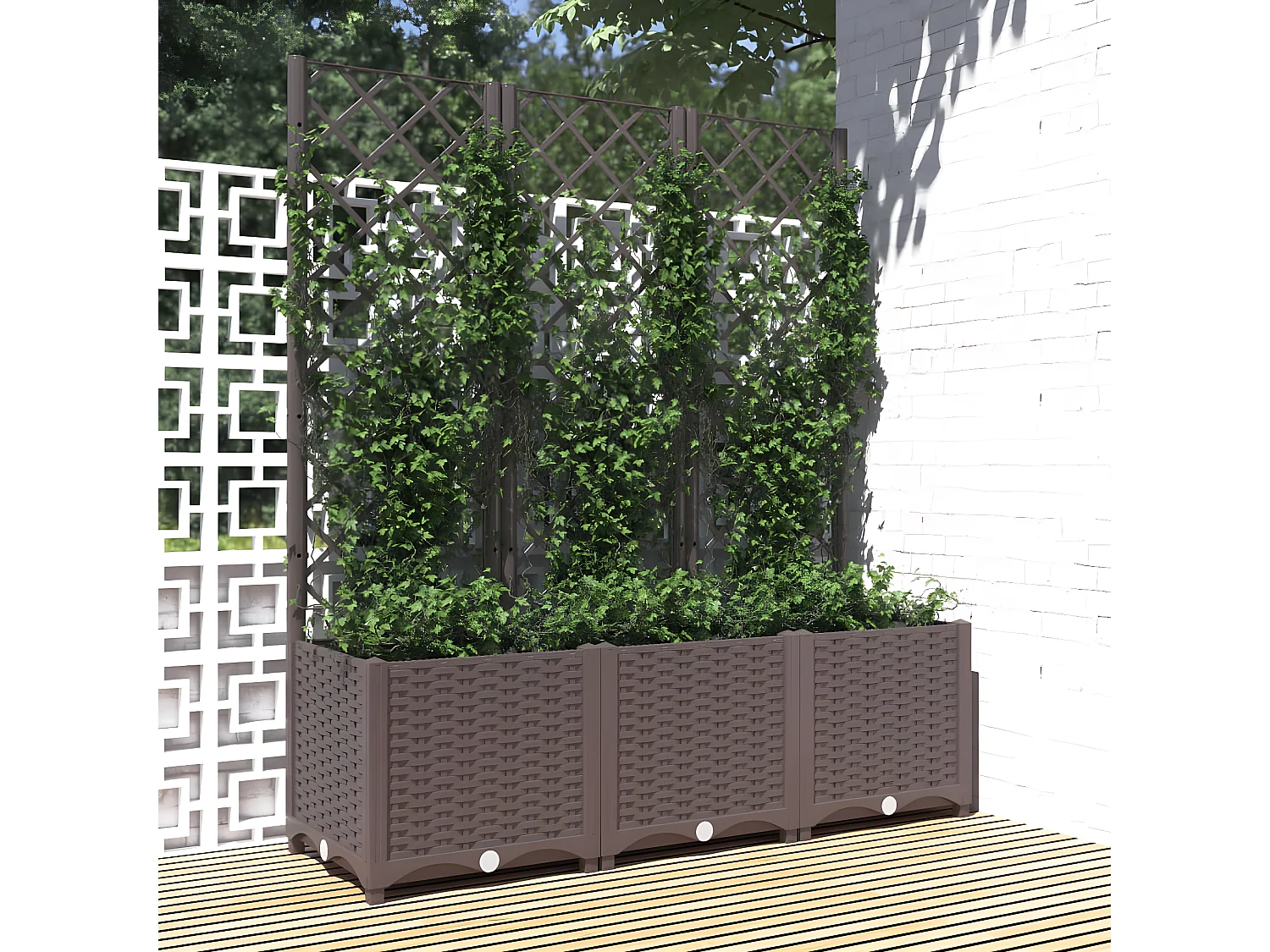 Jardinera con enrejado PP marrón 120x40x136 cm ES91314