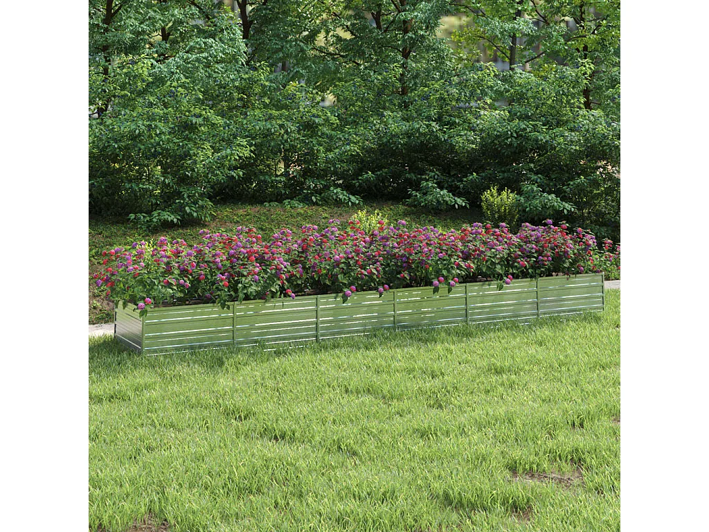 Canteiro elevado de jardim 480x80x45cm aço galvanizado prateado PT165370