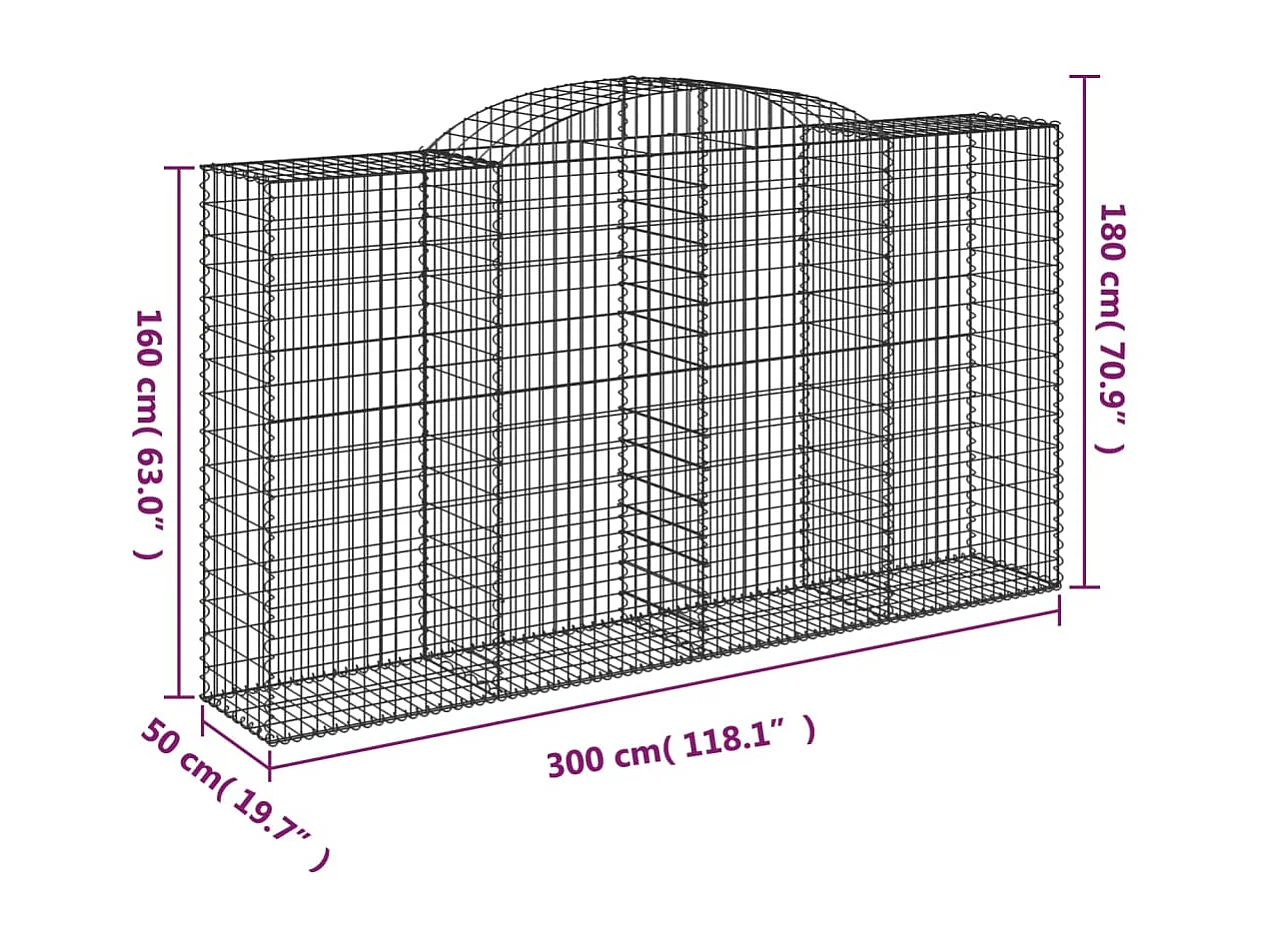 Panier de gabions arqué 300x50x160/180 cm Fer galvanisé WVGQ8051