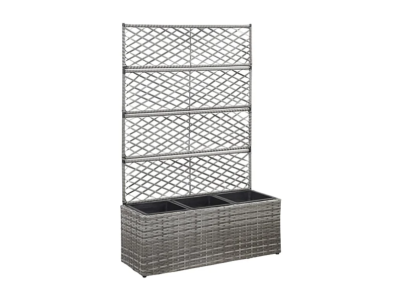 Enrejado y Jardinera 3 macetas ratán sintético gris 83x30x130 cm ES19206