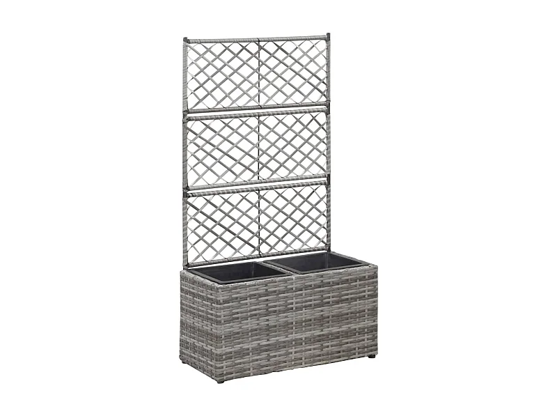 Enrejado y Jardinera 2 macetas ratán sintético gris 58x30x107 cm ES38153