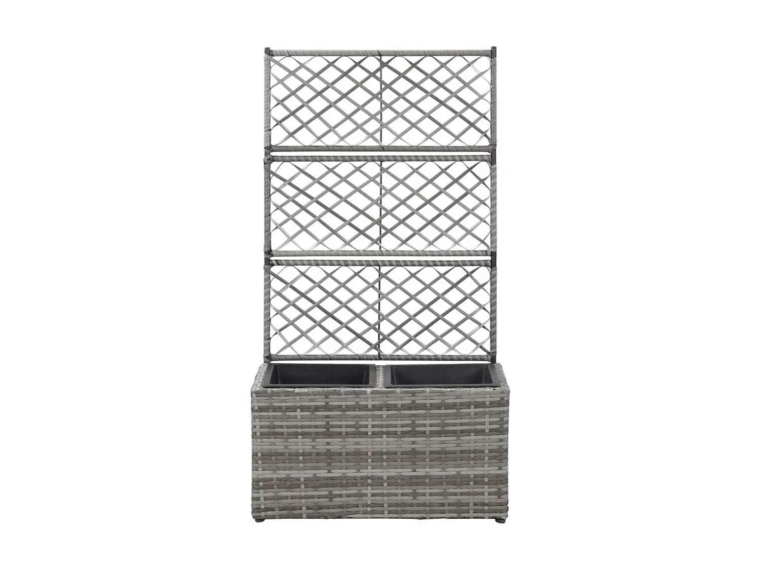 Enrejado y Jardinera 2 macetas ratán sintético gris 58x30x107 cm ES38153