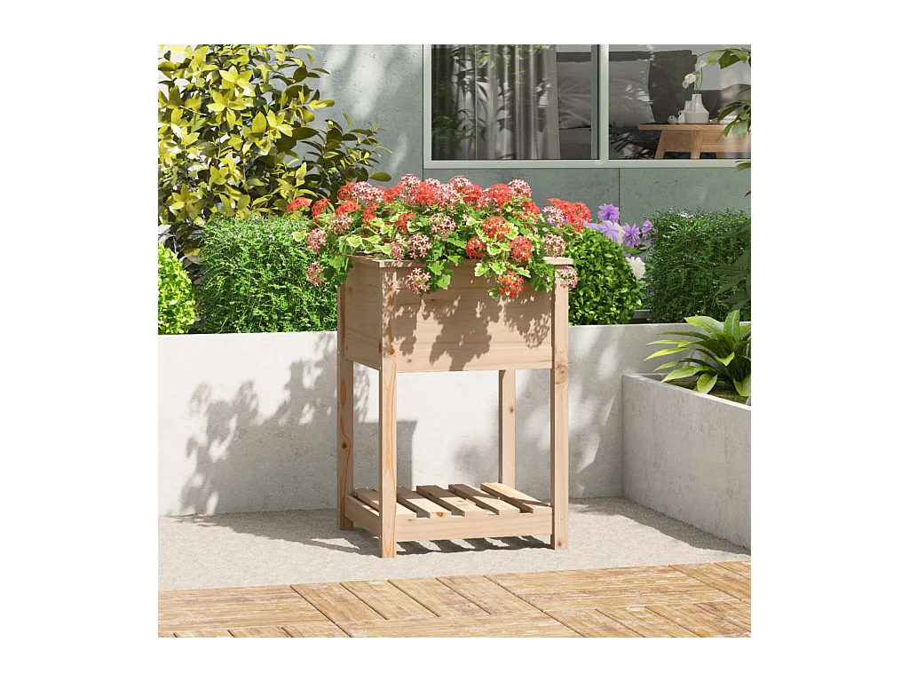 Jardinière avec étagère 54x54x81 cm Bois massif de pin BE6743