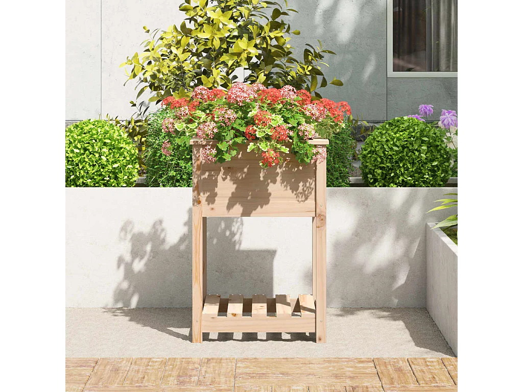 Plantenbak met schap 54x54x81 cm massief grenenhout NL893912