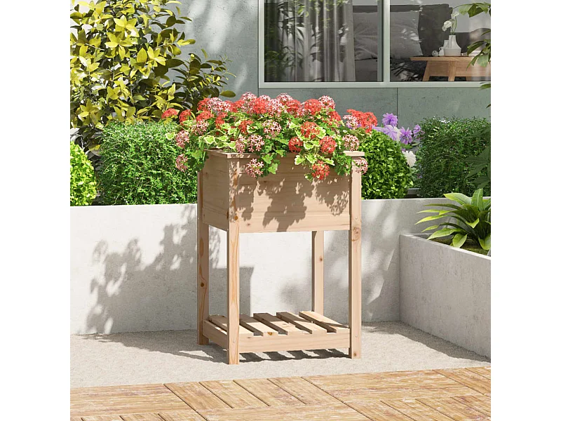 Plantenbak met schap 54x54x81 cm massief grenenhout NL893912