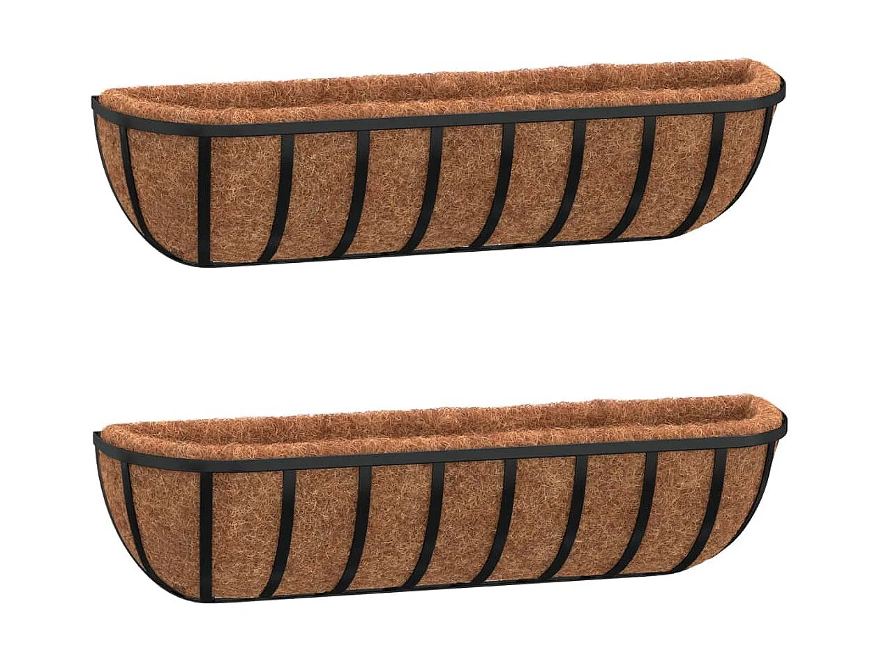 Vasos de parede 2 pcs c/ forro de coco 61x19x16 cm aço preto PT757947