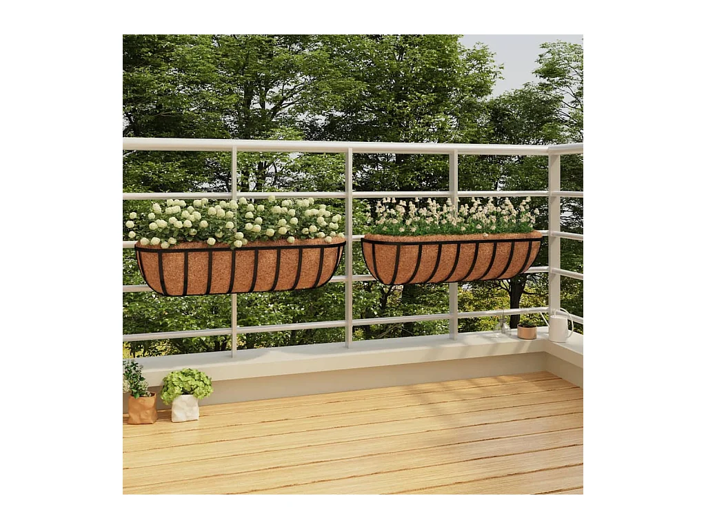 Jardinières murales 2 pcs en coco noir 61x19x16 cm acier BE2914