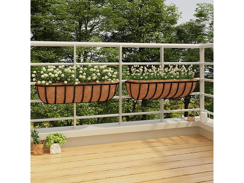 Jardinières murales 2 pcs en coco noir 61x19x16 cm acier BE2914