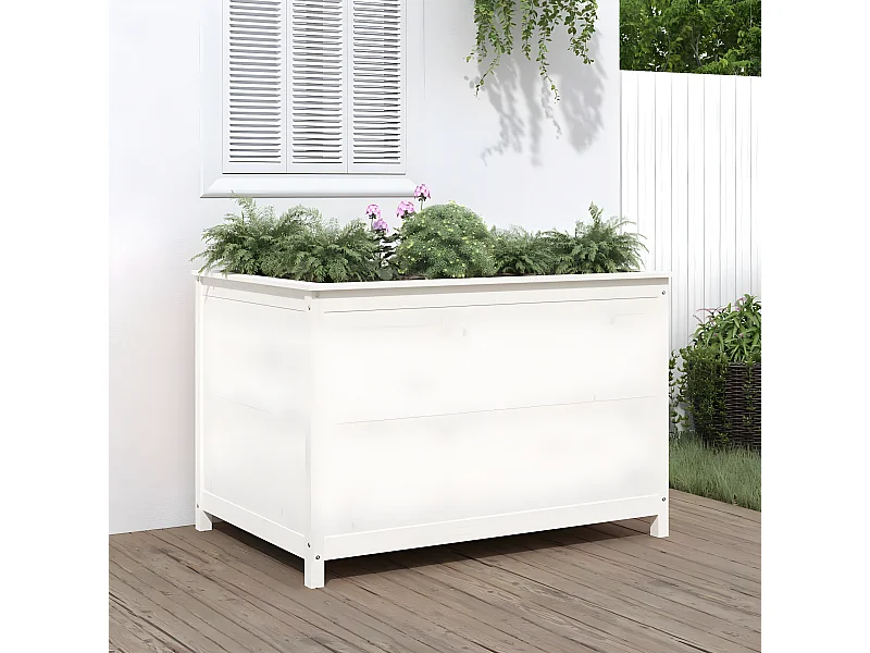 Plantenbak verhoogd 119,5x82,5x78 cm massief grenenhout wit