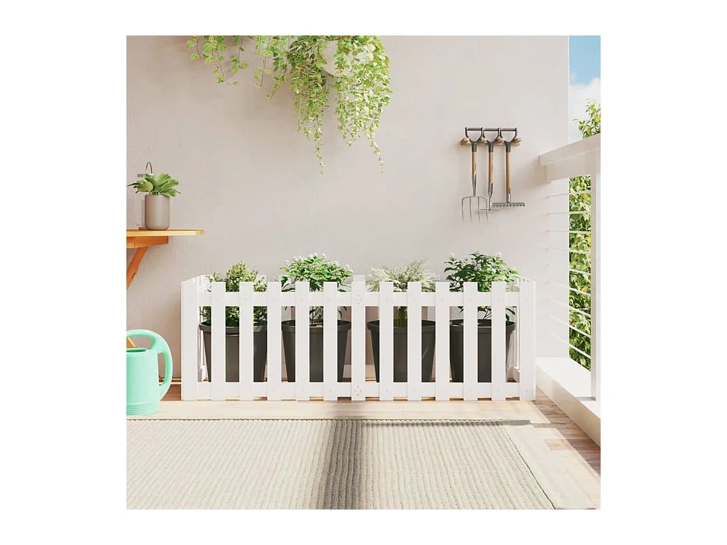 Jardinera elevado jardín con valla madera pino blanco 150x50x50cm ES19182