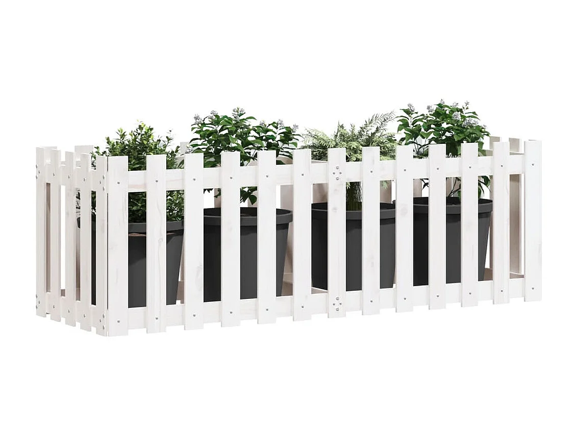 Jardinera elevado jardín con valla madera pino blanco 150x50x50cm ES19182