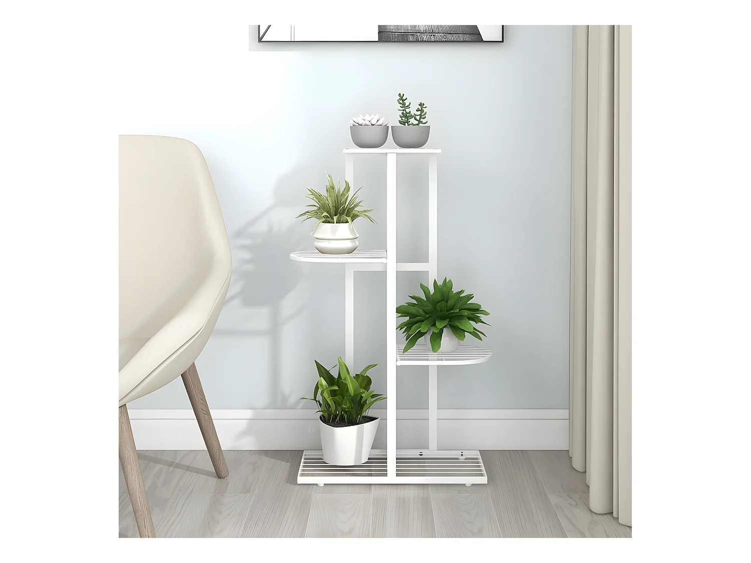 Jardinière Support pour plantes 4 niveaux 43x22x76 cm Blanc Métal BE2769