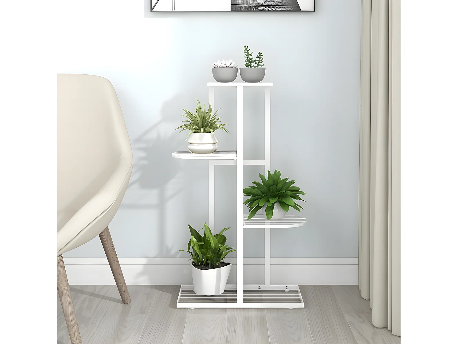 Jardinière Support pour plantes 4 niveaux 43x22x76 cm Blanc Métal BE2769